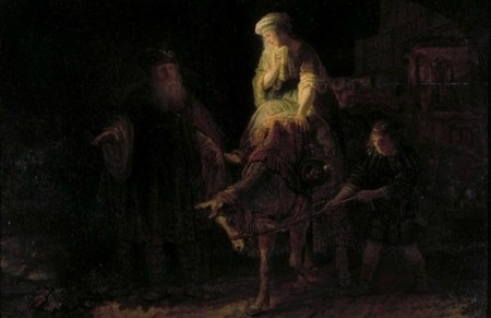 Abraham despidiendo a Agar y a Ismael. Rembrant