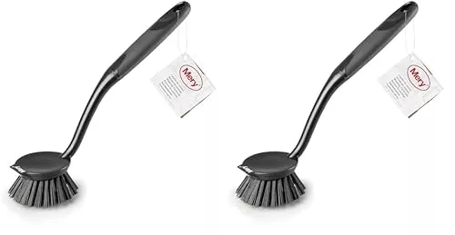 Mery - Cepillo de Cocina Multifuncional, Mango Ergonómico Soft-Touch, Limpiador de Superficies Antiadhesivas, No Raya, Rascador Integrado para Restos Incrustados, Color Gris Oscuro, Medidas 27x6x3.8cm