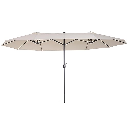 Outsunny Sombrilla Parasol Doble para Jardín 4,55x2,65x2,38 m Sombrilla Gigante Anti UV con Manivela para Exterior Patio Terraza Piscina Color Beige