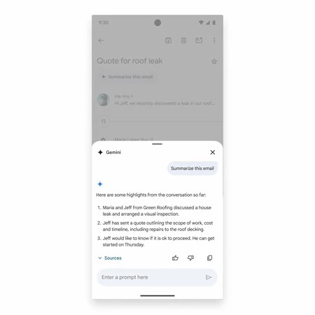 Gemini を使用した Gmail では、メールやスレッドの要約を作成できるようになります。