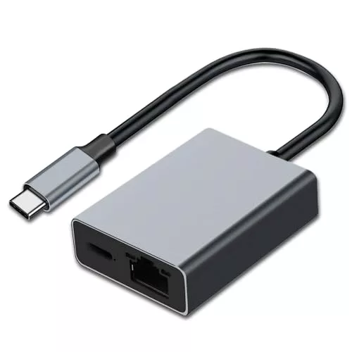 RUIZHI USB-C/イーサネット充電アダプタ (Chromecast 用) (最大 100W 電力)、USB C to RJ45 イーサネット 1000Mbps (Chromecast、電話、Mac-Book Air、Mac-Book Pro、Windows 用)。