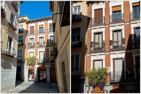 Comparación de dos imágenes de la misma fachada, una de ellas con zoom 2X