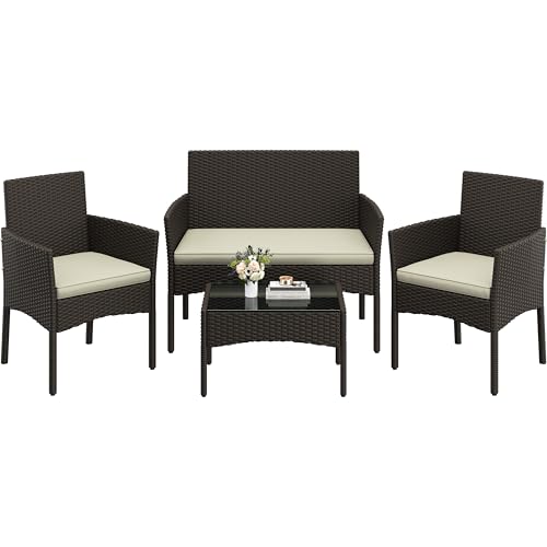 Yaheetech Conjunto de Muebles Ratán de Jardín 4 Piezas