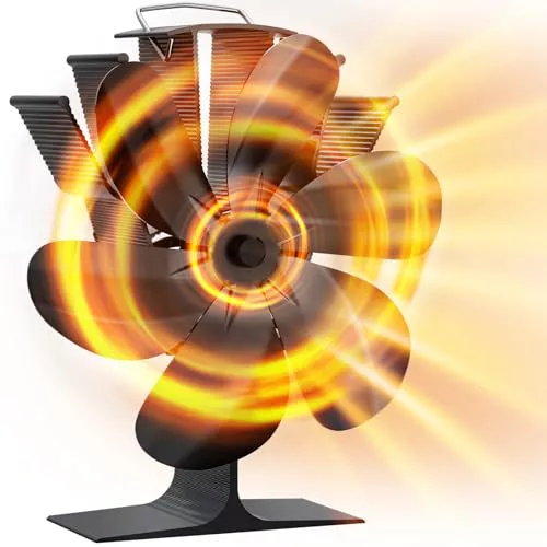 DZKKIUR Ventilador Estufa Leña 6 Aspas Sin Electricidad Impulsado por Calor | Ventilador Chimenea de Aluminio Anodizado, Protección Térmica, para Estufas de Leña, Gas y Pellets 25dB
