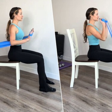 Jillian Hardwick, entrenadora de pilates: "Con estos cuatro ejercicios en silla con banda elástica podrás mejorar fuerza, postura y movilidad a partir de los 50" 