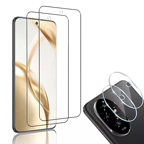 HidWee Cristal Templado Compatible con Honor 200 5G, 2Pcs Protector de Pantalla [3D Cobertura Completa] + 2Pcs Protector de Lente Cámara, 9H Dureza HD Sin Burbujas Vidrio Templado