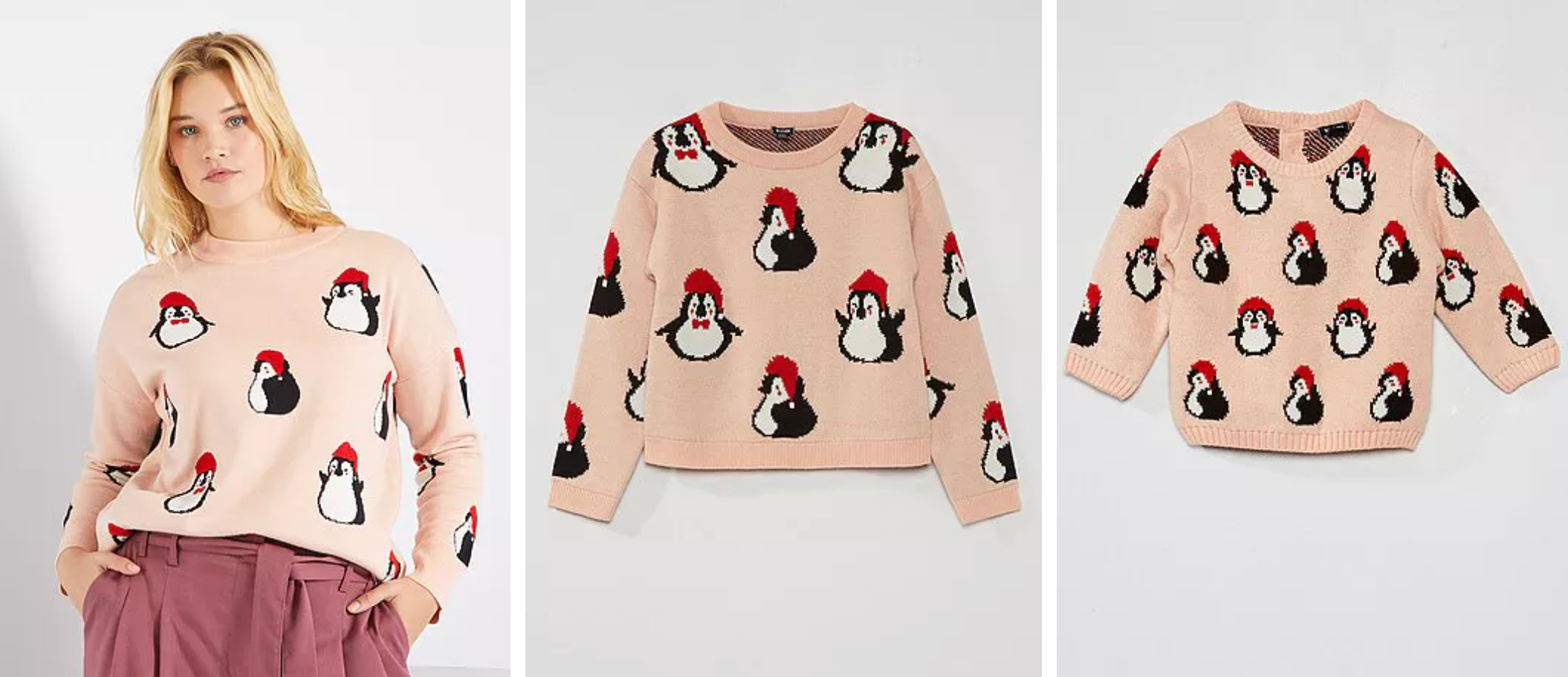 Jersey de punto rosa con estampado de pingüinos