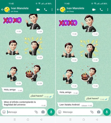 メッセージの編集前と編集後の同じチャット