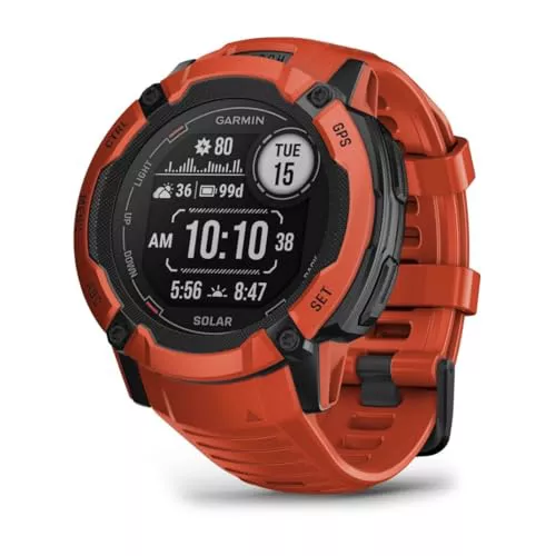 Garmin Instinct 2X Solar, Reloj Inteligente con GPS Resistente al Agua, Carga Solar, Funciones Deportivas, Pulsioximetría, Puntuación de Sueño y Notificaciones del Smartphone, Rojo