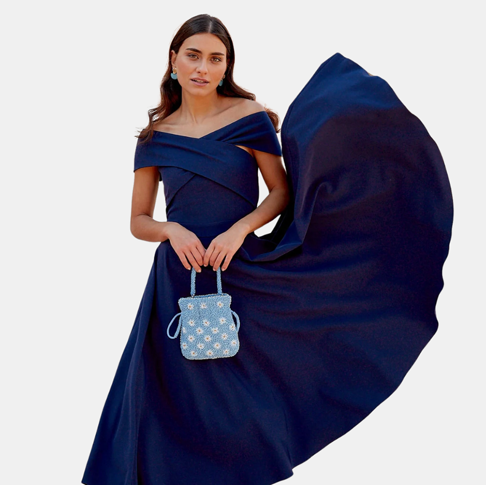 MIPHAI
Vestido midi en crepe con vuelo