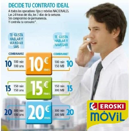 Eroski Móvil mejora sus tarifas Combina para hablar, enviar mensajes y navegar desde 10 euros
