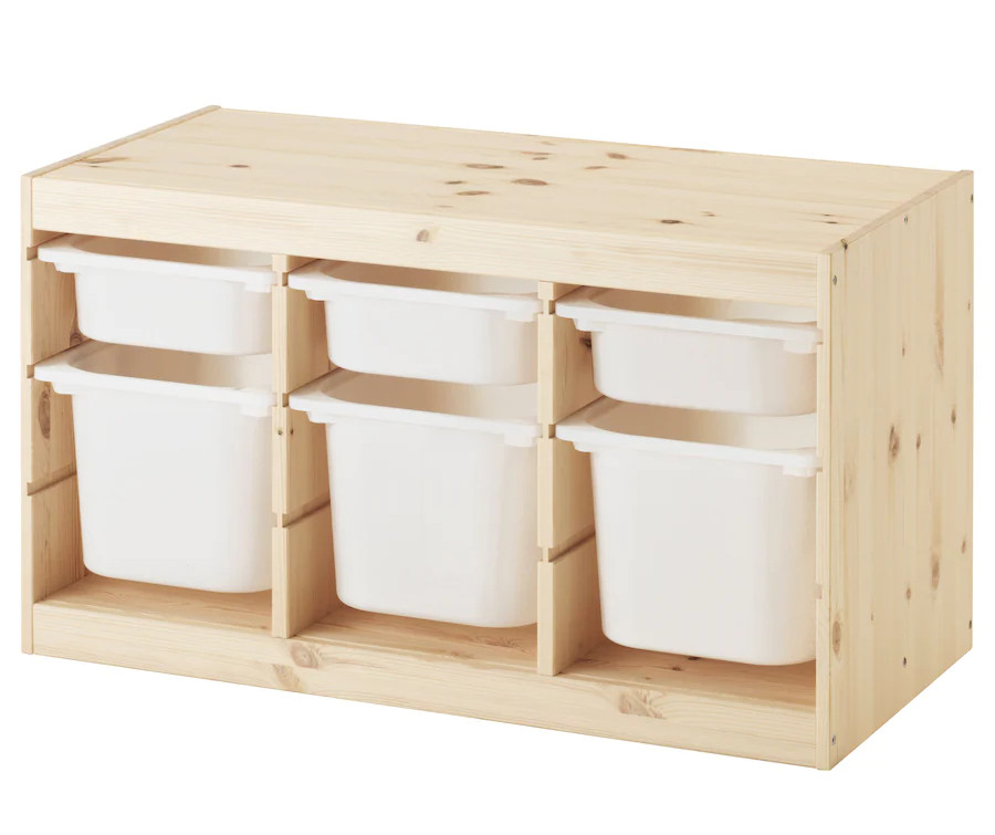 TROFAST Combinación de almacenaje con cajas, pino tte claro/blanco