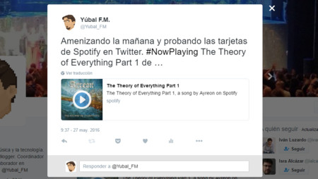 Twitter añade tarjetas de audio con las que escuchar canciones de Spotify en tu timeline