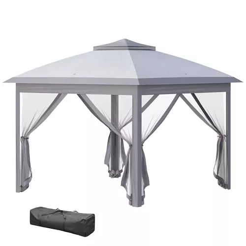 Outsunny Carpa Plegable 3,3x3,3 m Cenador de Jardín con Altura Ajustable en 3 Niveles 