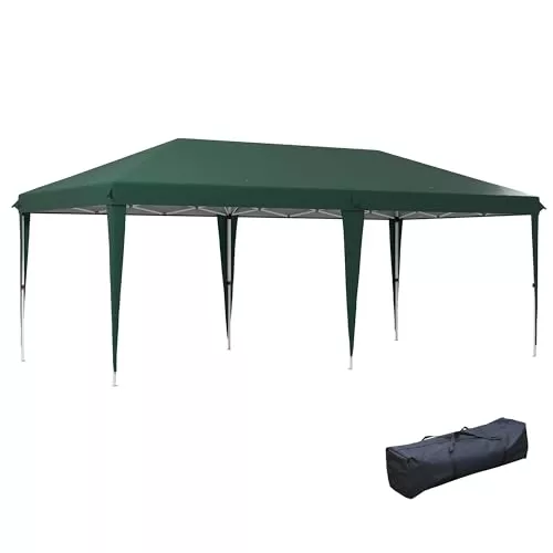 Outsunny Carpa Plegable Gazebo 6x3 m Cenador Plegable con Altura Ajustable en 3 Niveles Toldo Anti-UV y Bolsa de Transporte para Camping Fiestas Verde