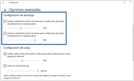 Opciones avanzadas de optimización de entrega