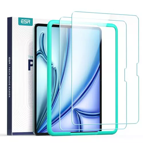 ESR 2 Piezas Protector de Pantalla iPad Air 11" M4/M3/M2 (2026/2025/2024), Cristal Templado 9H con Marco de Alineación, Antiarañazos, Sin Burbujas, Transparencia HD, Compatible con Apple Pencil