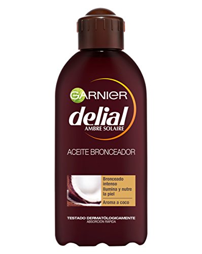 Garnier Delial Ideal Bronze Aceite Bronceador Intenso con [Aceite de Coco Nutritivo]. Broncea e ilumina la piel. Absorción inmediata. Testado bajo control dermatológico. 200 ml
