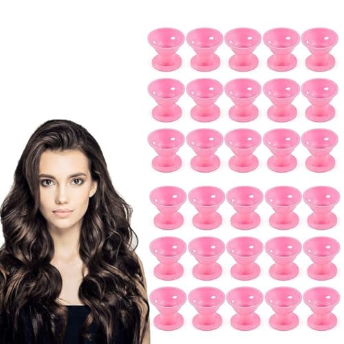 SGERUFZ 30 pequeños pcs rulos para el pelo de Silicona, Sin Calor, rizador pelo sin calor, Herramientas de Bricolaje unidades, heatless curls(Rosa)