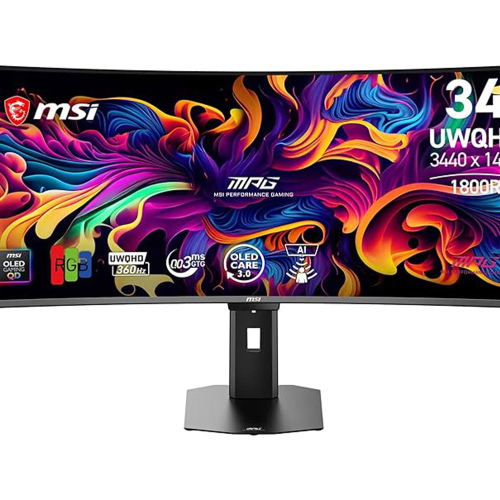 MSI MPG 341CQR X36 - Monitor Gaming 34" UWQHD (3440 x 1440, 1800R), 5ª gen QD-OLED, 360Hz, 0,03ms, HDR Customization, Adaptive-Sync, KVM, HDMI 2.1, DP 2.1, USB-C (98 W PD), AI Vision, Negro