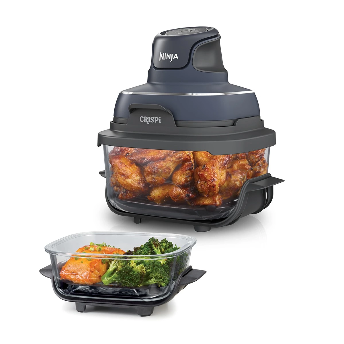Freidora de aire Ninja Crispi FN101EUGY con recipientes cristal 3.8l y 1.4l libres de tóxicos, 4 funciones Azul oscuro

