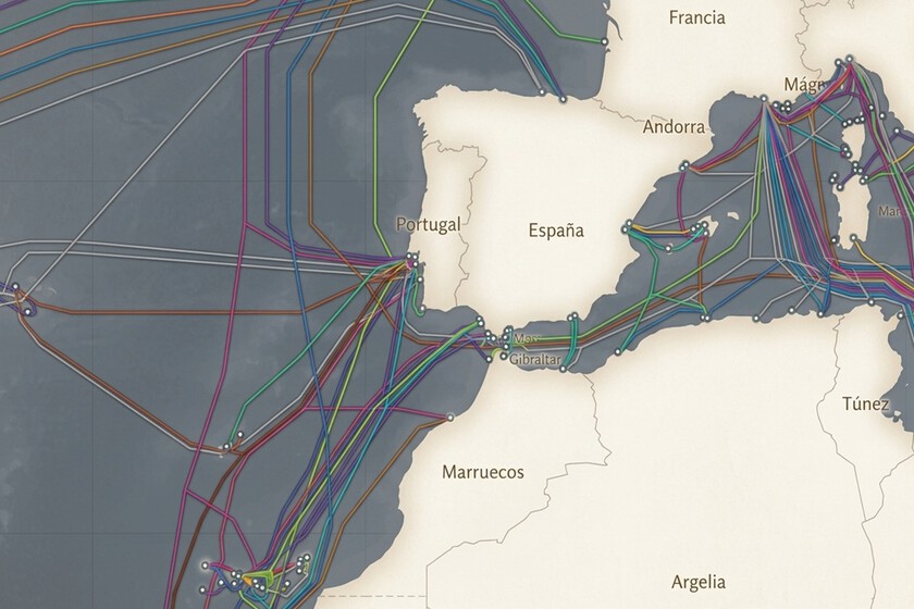 En el mapa de los cables submarinos que dan internet a España hay dos protagonistas: Andalucía y el tremendo nudo de Canarias