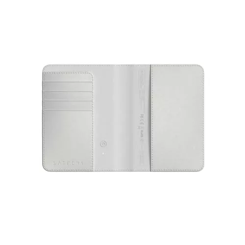 SATECHI FindAll Funda Pasaporte para Viaje con Find My con 4 Slots para Tarjetas, Carga Inalámbrica y Protección RFID, Compatible con App iOS Buscar, Material Premium (PU) – Beige