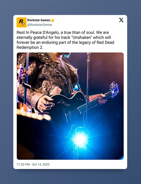 Fallece D'Angelo, autor de una mítica canción de Red Dead Redemption 2 que a día de hoy nos pone la piel de gallina