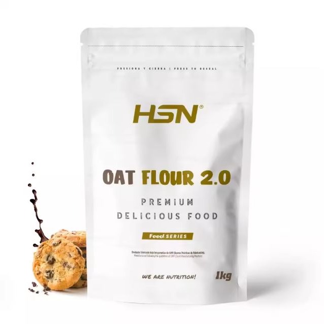 Harina de Avena de Sabores de HSN | Sabor Chocolate Galleta 1 Kg = 20 Tomas por Envase - Instant Oatmeal - Ideal Tortitas de Avena y Claras, Batidos | Sin Azúcares añadidos
