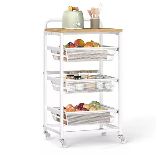 VASAGLE Carrito de Almacenaje de 4 Niveles, con Cestas Extraíbles