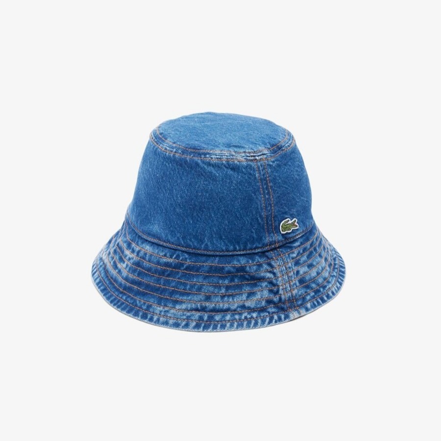 Gorro de mujer de pescador de sarga de algodón en azul Azul denim Lacoste

