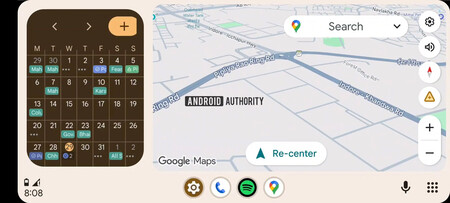 Widget del calendario en la pantalla de Android Auto