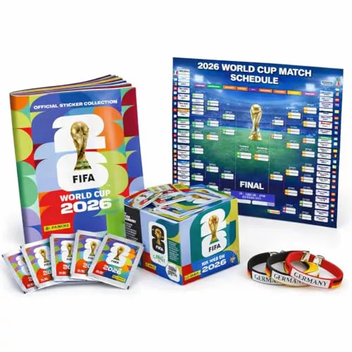 Juego XXL de álbumes de pegatinas y pegatinas originales de PanIni Mundial 2026 XXL – Álbum para coleccionar y pegar, 1 plan de partido del Mundo + 2 bandas de sudor de Alemania (100 VE/ 700 pegatinas