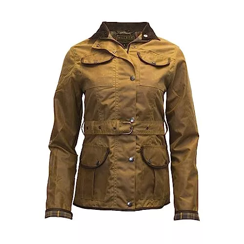 Walker and Hawkes - Florence - Chaqueta Encerada para Mujer - con cinturón y 4 Bolsillos - Beige 