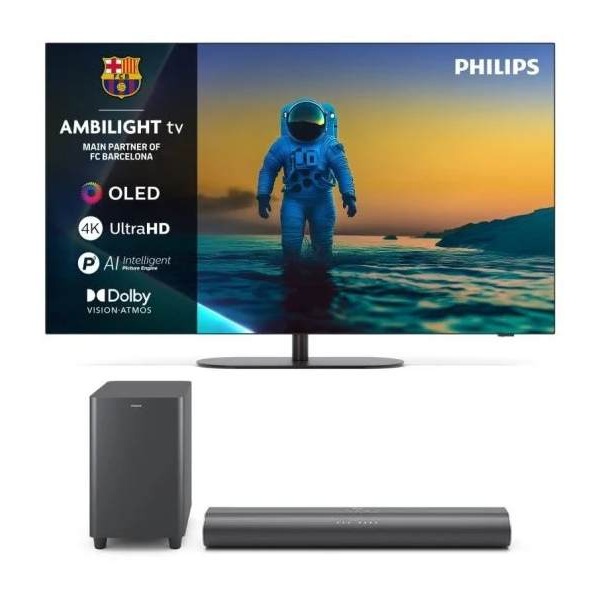 Philips Ambilight OLED 65" 65OLED820 UltraHD 4K Dolby Vision Google TV + Barra de Sonido TAB6100