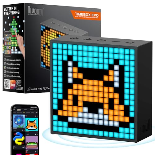 Divoom TimeBox Evo - Altavoz Bluetooth Pixel Art con visualización LED de 16 x 16 pulgadas