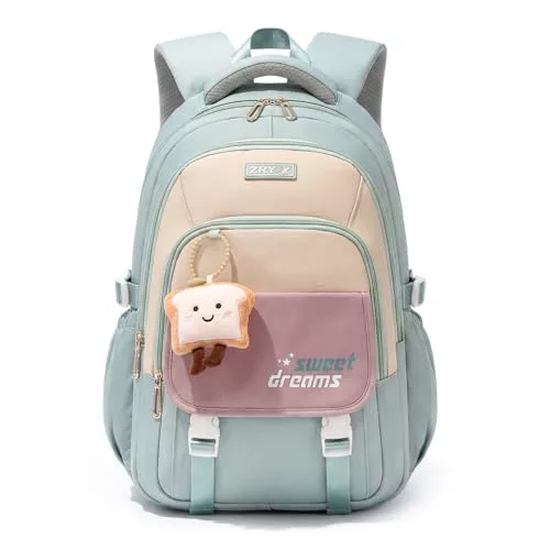 Amythe Mochilas Escolares de Niña Adolescente - Mochila Colegio Chicas 10 12 16 18 años - Mochila Grande para portátil con Bonito Colgante - Mochila de Viaje Casual Ligera e Impermeable -Verde