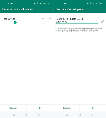 Asunto y descripcion