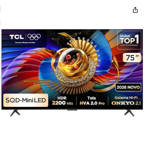 TCL TOP PREMIUM 4K SQD-Mini LED, Smart TV 75" Q7D Pro Google TV, Até 100% BT.2020, 144 Hz, 2.000 nIts, 75Q7D Pro
