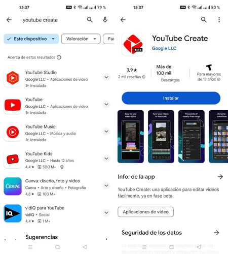 スペインで YouTube Create を検索しても、表示されません。米国の VPN を使用すると、はい