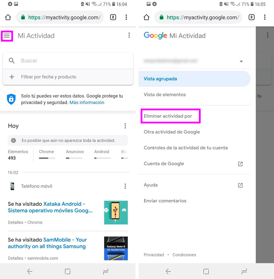 Cómo borrar el historial de búsqueda de Google desde un móvil Android