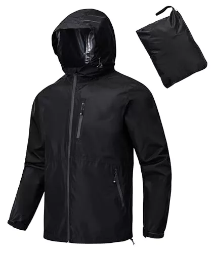 MoFiz Hombre Chaquetas Impermeables Chubasqueros Plegable Ligero Cortavientos Impermeable para Ciclismo Running Acampada Marcha Viajes Senderismo Negro Talla EU 4XL