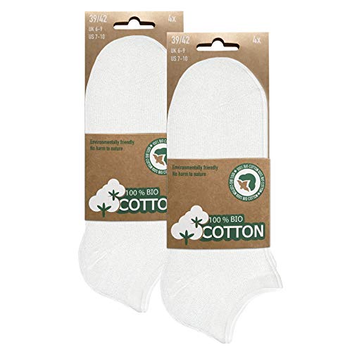 BIOBASICS Calcetines cortos para hombre y mujer (4 – 12 pares) de algodón ecológico Öko-Tex 100, 8 Pares (Blanco), 39-42
