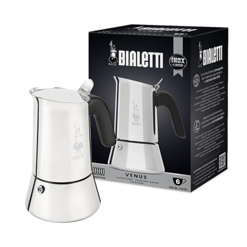 Bialetti Cafetera Venus, Mango Anti-escaldaduras, Apta para Inducción, 6 Tazas (235ml), Acero Inoxidable