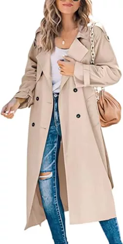 Goolecrimp Gabardina de Doble Botonadura para Mujer Abrigo Largo 