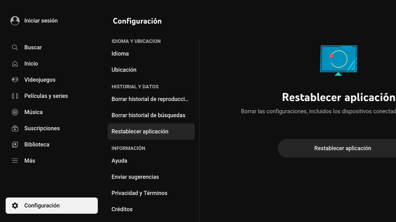 Así puedes restablecer por completo la app de YouTube en Smart TV y ...