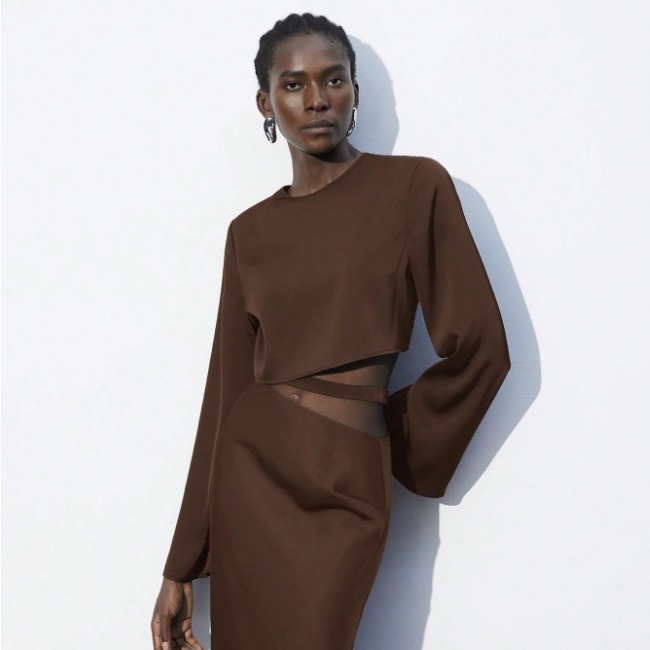 MAIJA Vestido de mujer de color negro sólido con diseño de abertura lateral