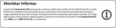 Movistar redondeará al alza el precio de su ADSL a partir de junio
