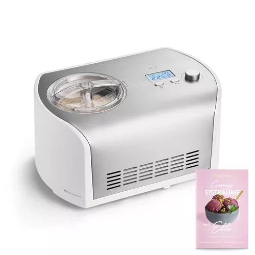 SPRINGLANE Máquina de Hacer Helados con Compresor de 1,2 litros ELLI, Recetas incluidas, Heladera de acero para yogur, Sorbete y Helado, 135 W, display LCD, temporizador, refrigeración
