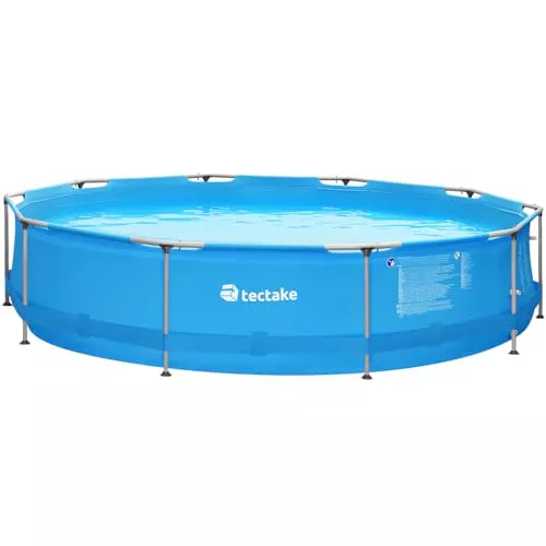 tectake® Piscina Redonda Desmontable, Estructura Acero, Piscina con Depuradora, Resistente al Exterior, Piscina Grande Incluye Depuradora, Fácil Montaje, Ideal para Jardín, 360cm - Azul